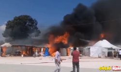 Kahramanmaraş'ın Pazarcık ilçesinde depremzede vatandaşların kaldığı oba çadırında yangın ve patlama meydana geldi