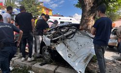 Ağaca saplanan otomobilde 2 kişi yaralandı