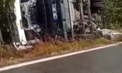 Fındık tarlasına devrilen beton mikserinde sürücüyaralandı