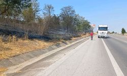 E-80 otobanında lastik yangını korkuttu