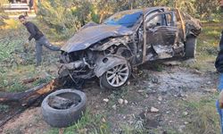 Mersin Mut’ta otomobil zeytin bahçesine savruldu