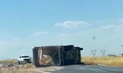 Siirt'te yük kamyonu devrildi, sürücü yaralandı
