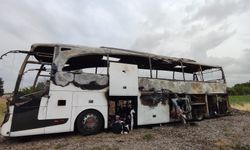 Kızılcahamam'da yolcu otobüsü yandı