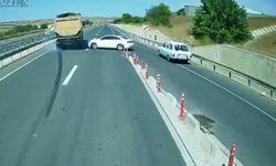 Çorlu’da faciadan dönüldü! Otomobil tırın önüne böyle kırdı