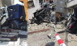 İstanbul'da dehşet veren kaza: Kamyon iki aracı biçip binanın duvarına vurarak durabildi