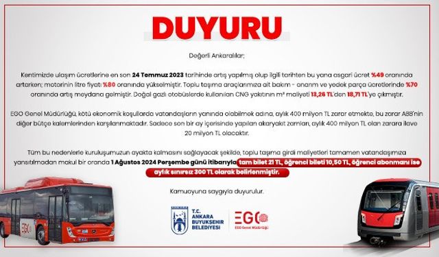 ABB'den Ankara'daki toplu taşıma zammına ilişkin açıklama