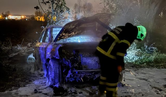 Akyazı'da park halindeki araç alev topuna döndü