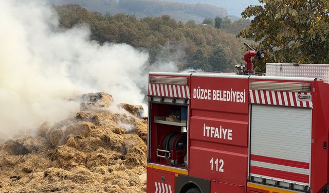 Düzce’de besi çiftliğinin samanlığında yangın çıktı