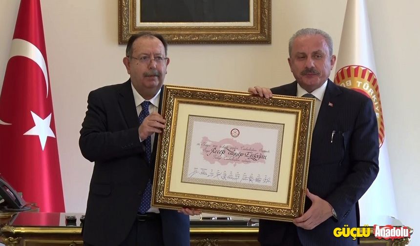 Cumhurbaşkanı Erdoğan’ın mazbatası TBMM Başkanı Şentop’a teslim edildi