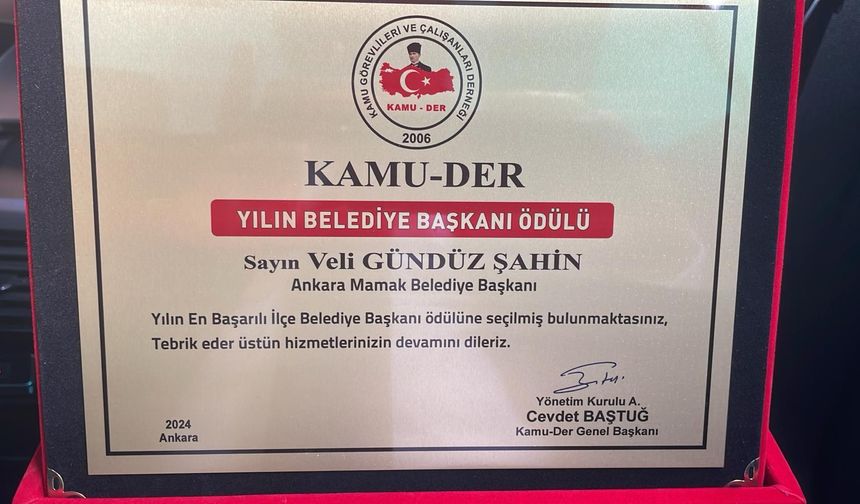 Mamak Başkanı Şahin’e Yılın Ödülü