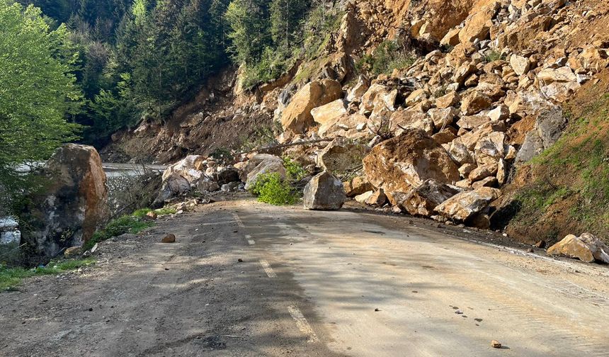 Giresun’da gece yaşanan heyelan yolu kapattı!
