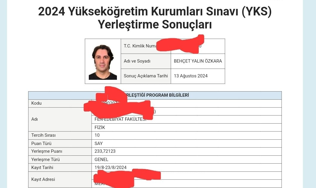 Behçet Yalın Özkara Yks Sonuç