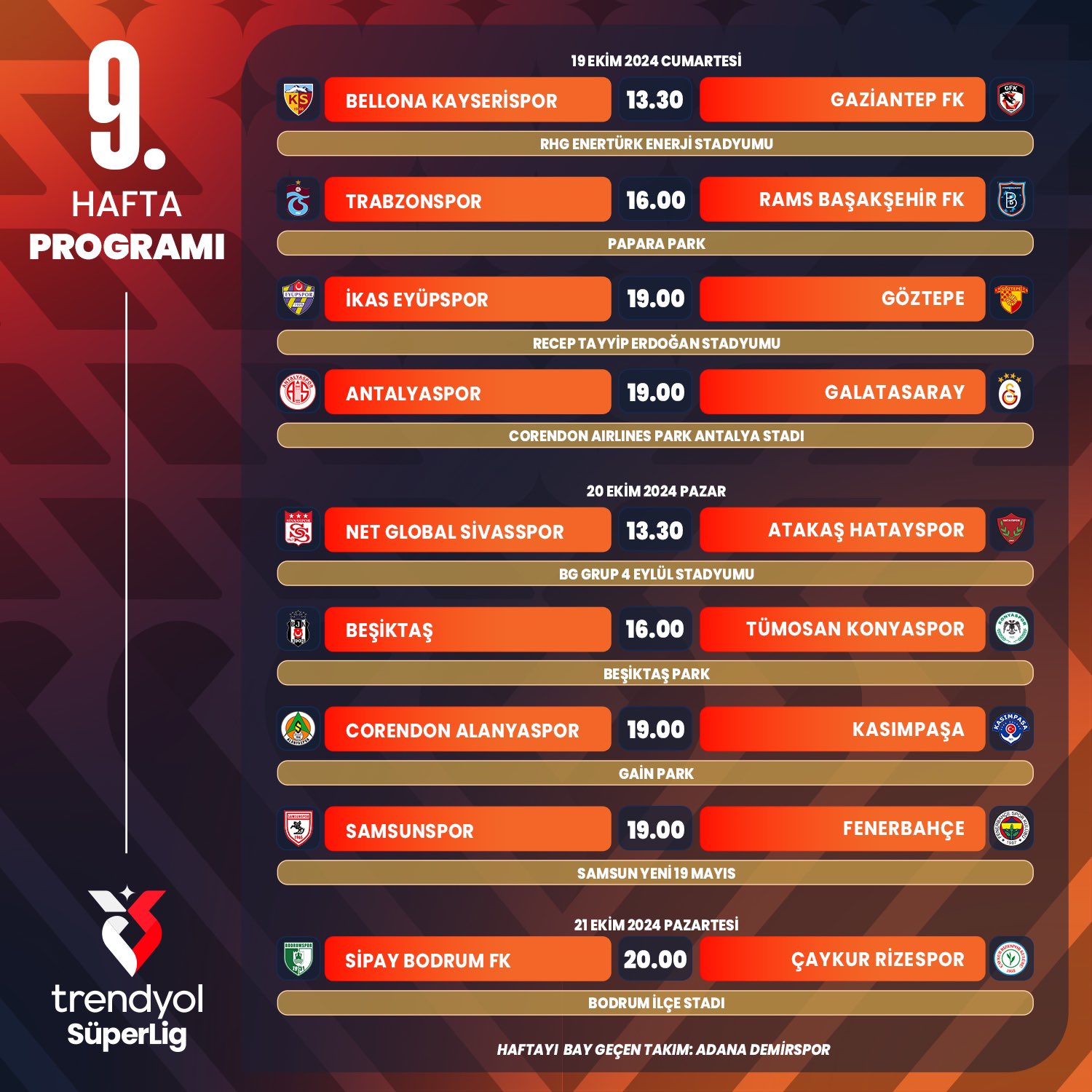 Trendyol Süper Lig 9. Hafta