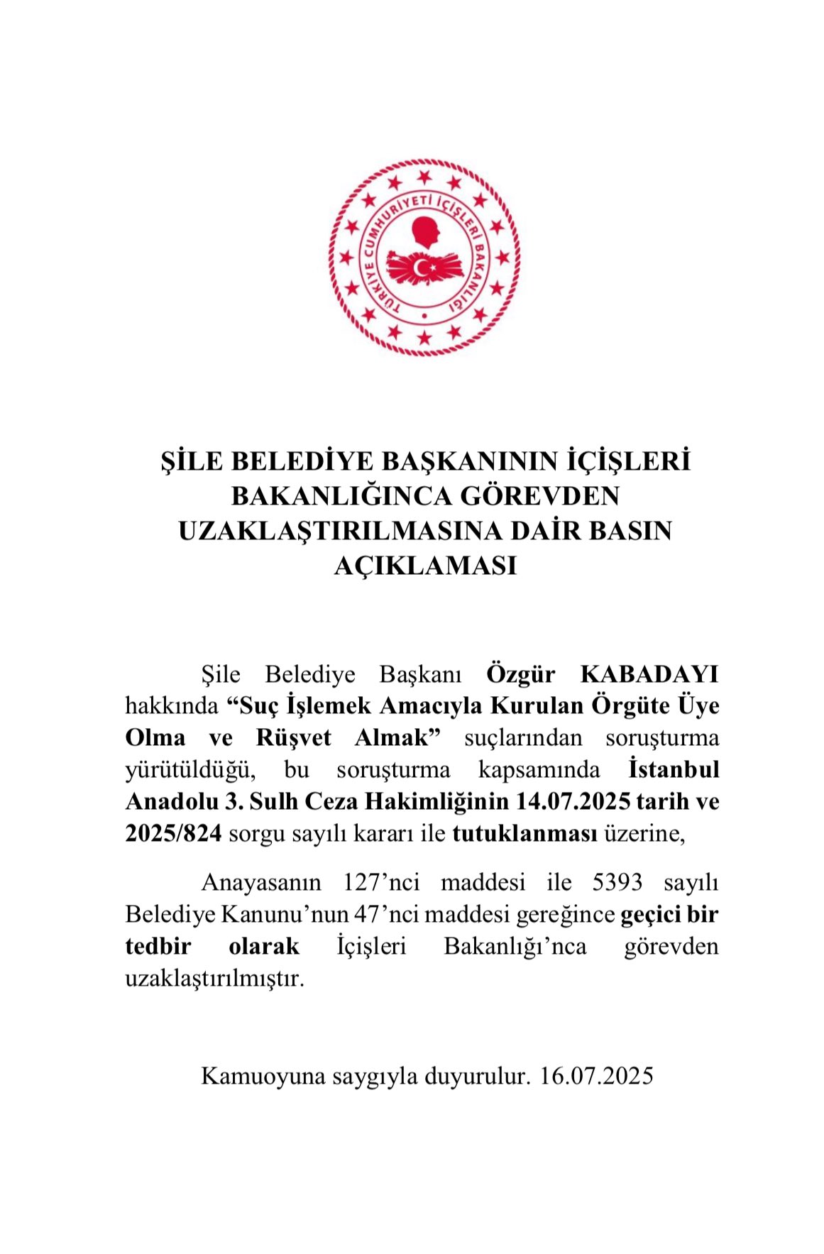 Şile Belediye Başkanı
