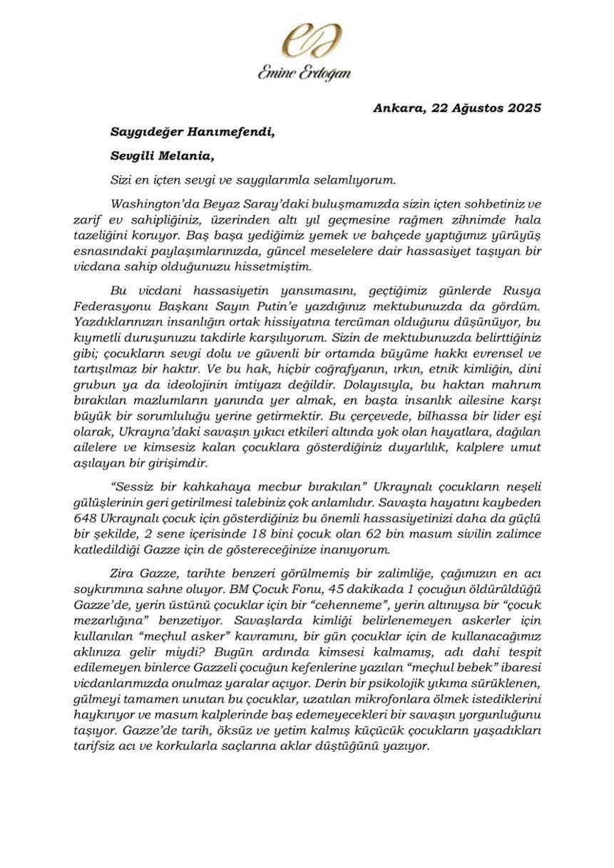 emine erdoğan mektup