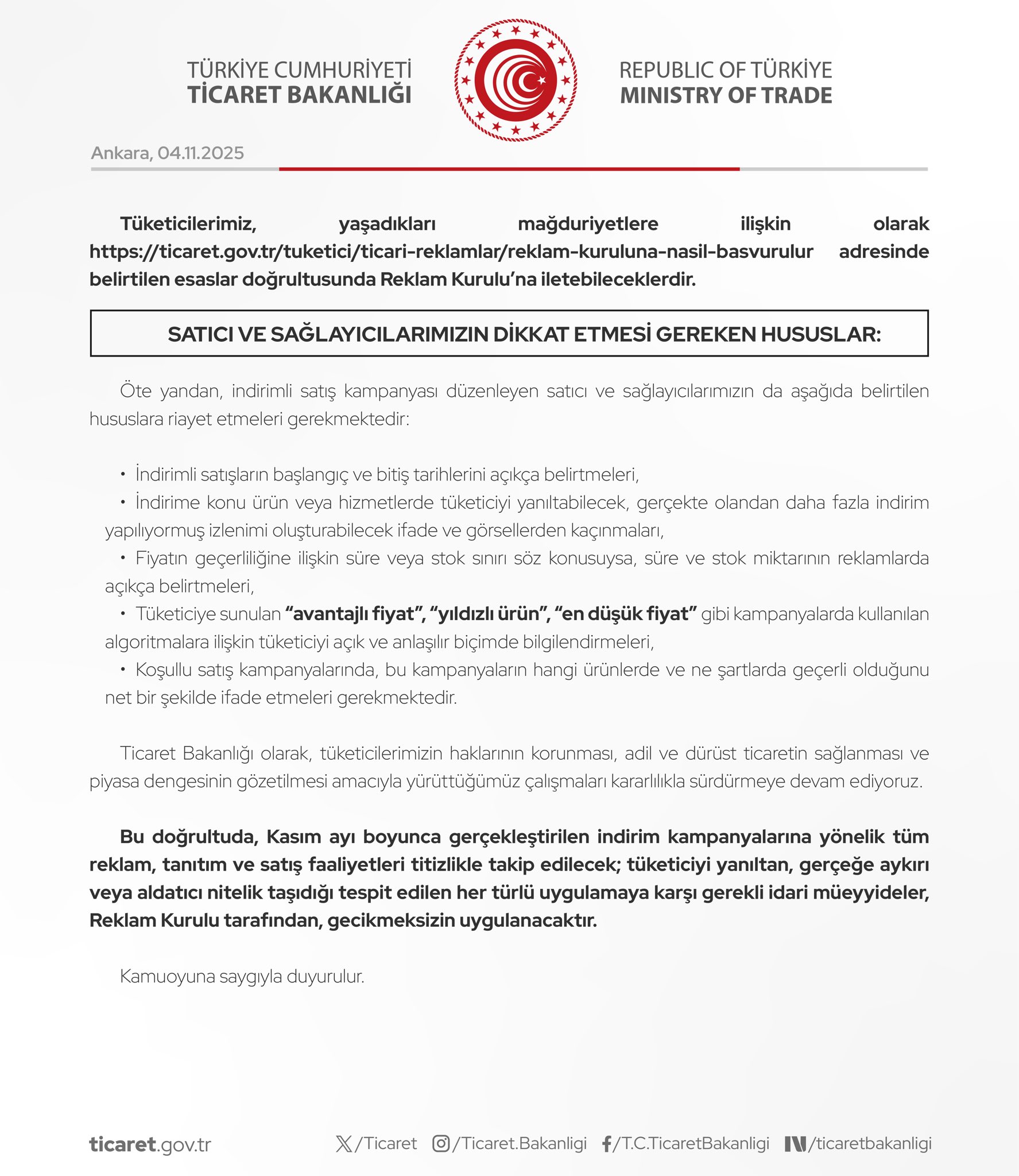 Ticaret Bakanlığı Kasım Indirimleri (1)