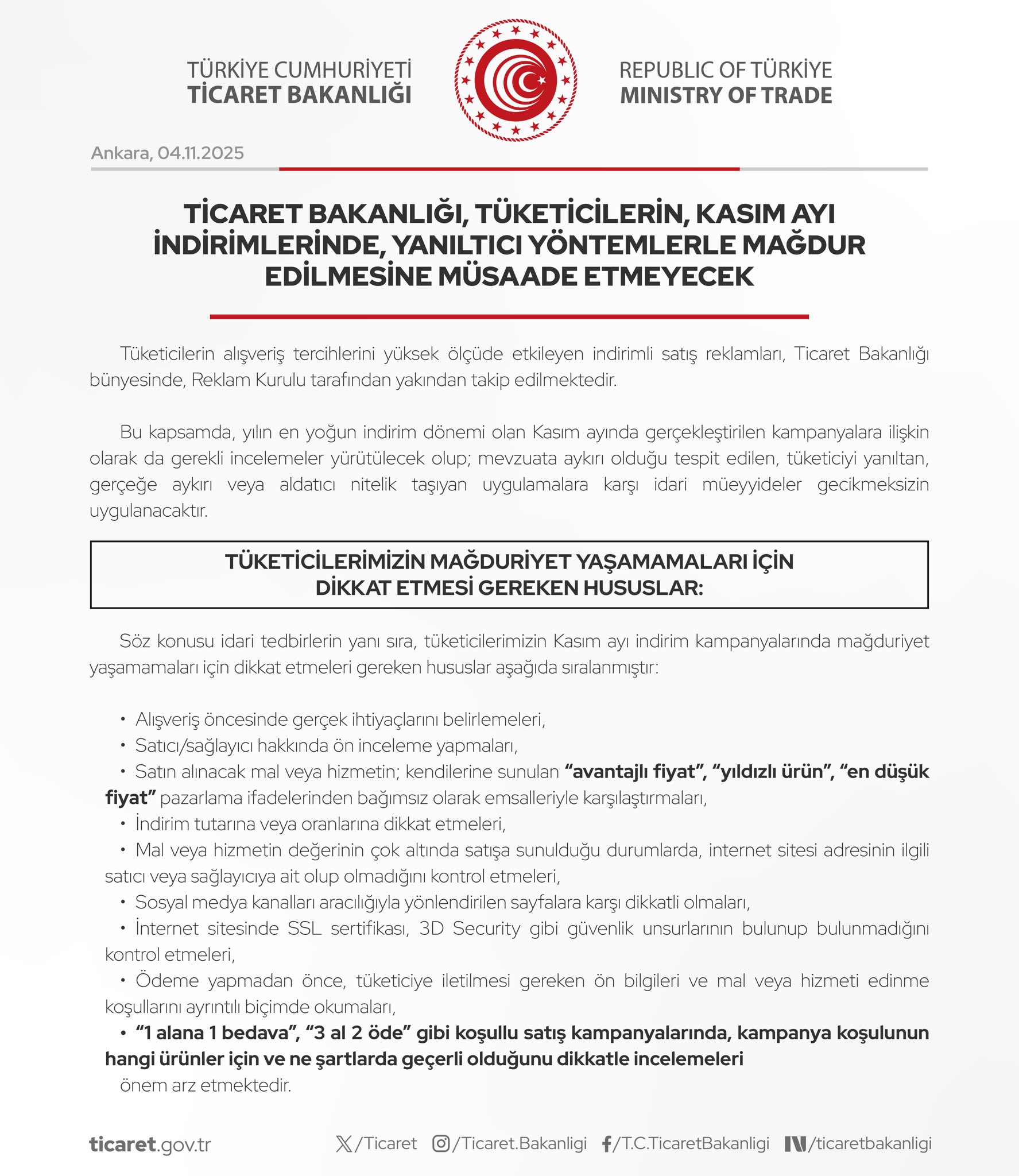 Ticaret Bakanlığı Kasım Indirimleri (2)