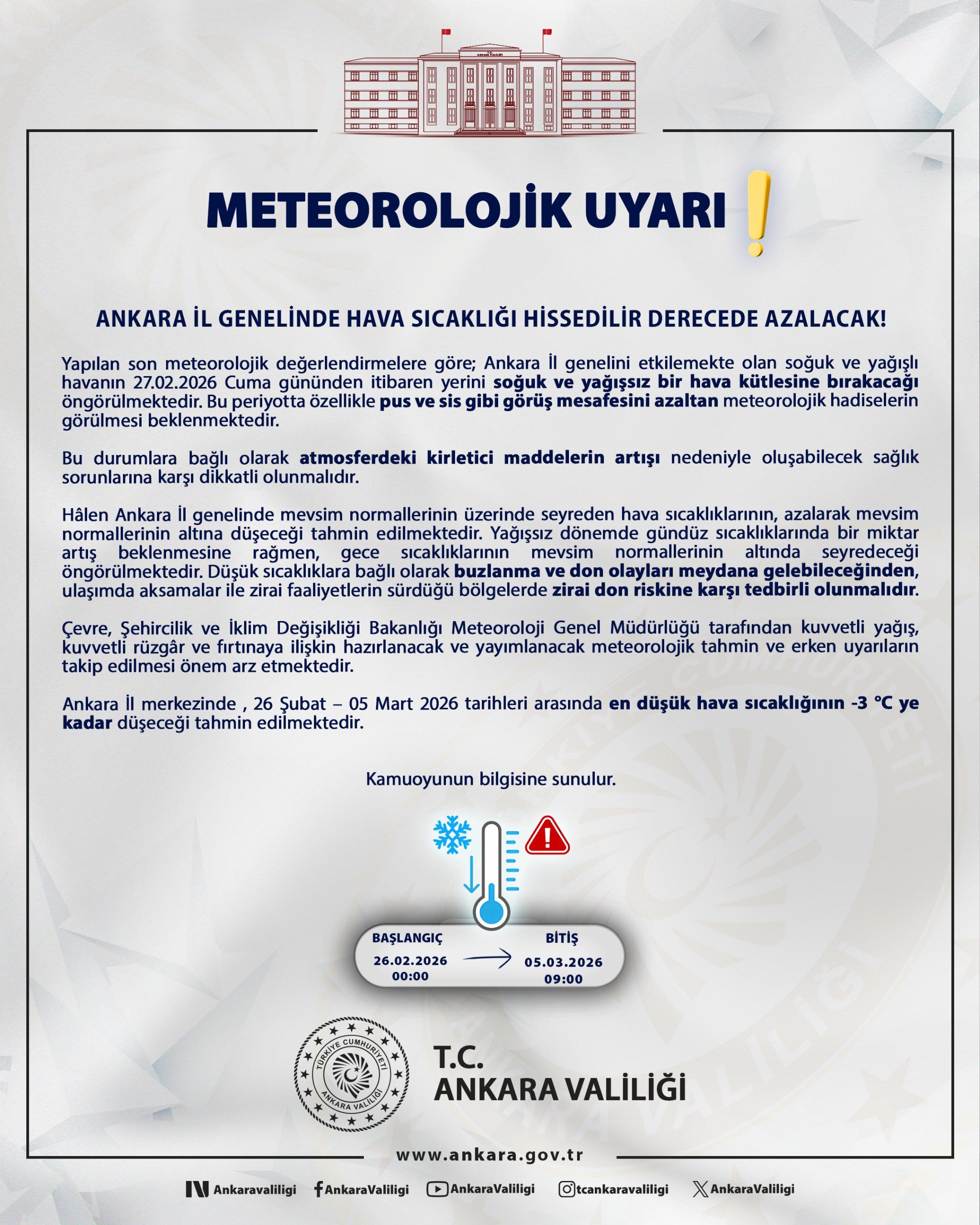 Ankara’da Don Ve Buzlanma Uyarısı! 27 Şubat