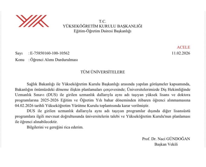 Diş Hekimliğinde Lisansüstü Öğrenci Alımı Durduruldu!