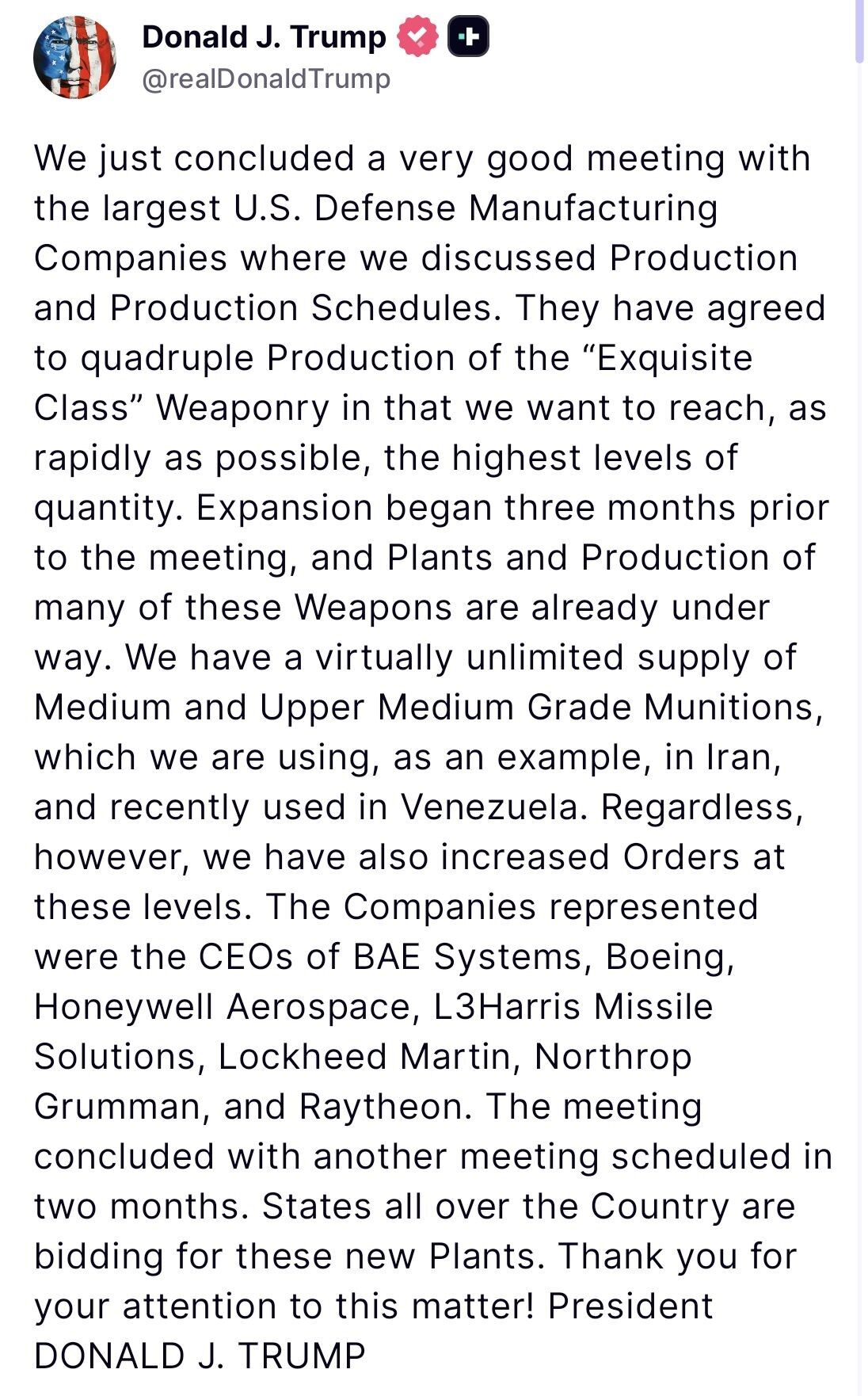 trump silah şirketleri görüşme