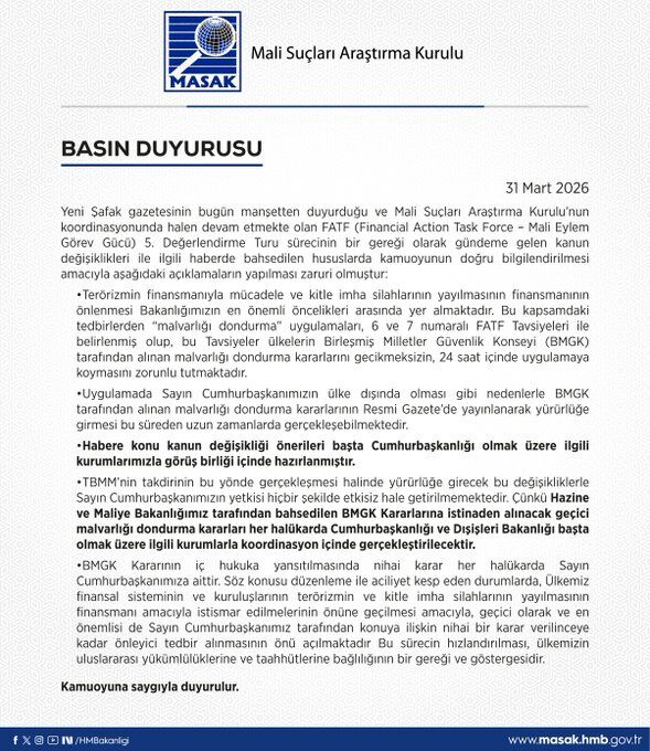 Masak’tan Malvarlığı Dondurma Açıklaması