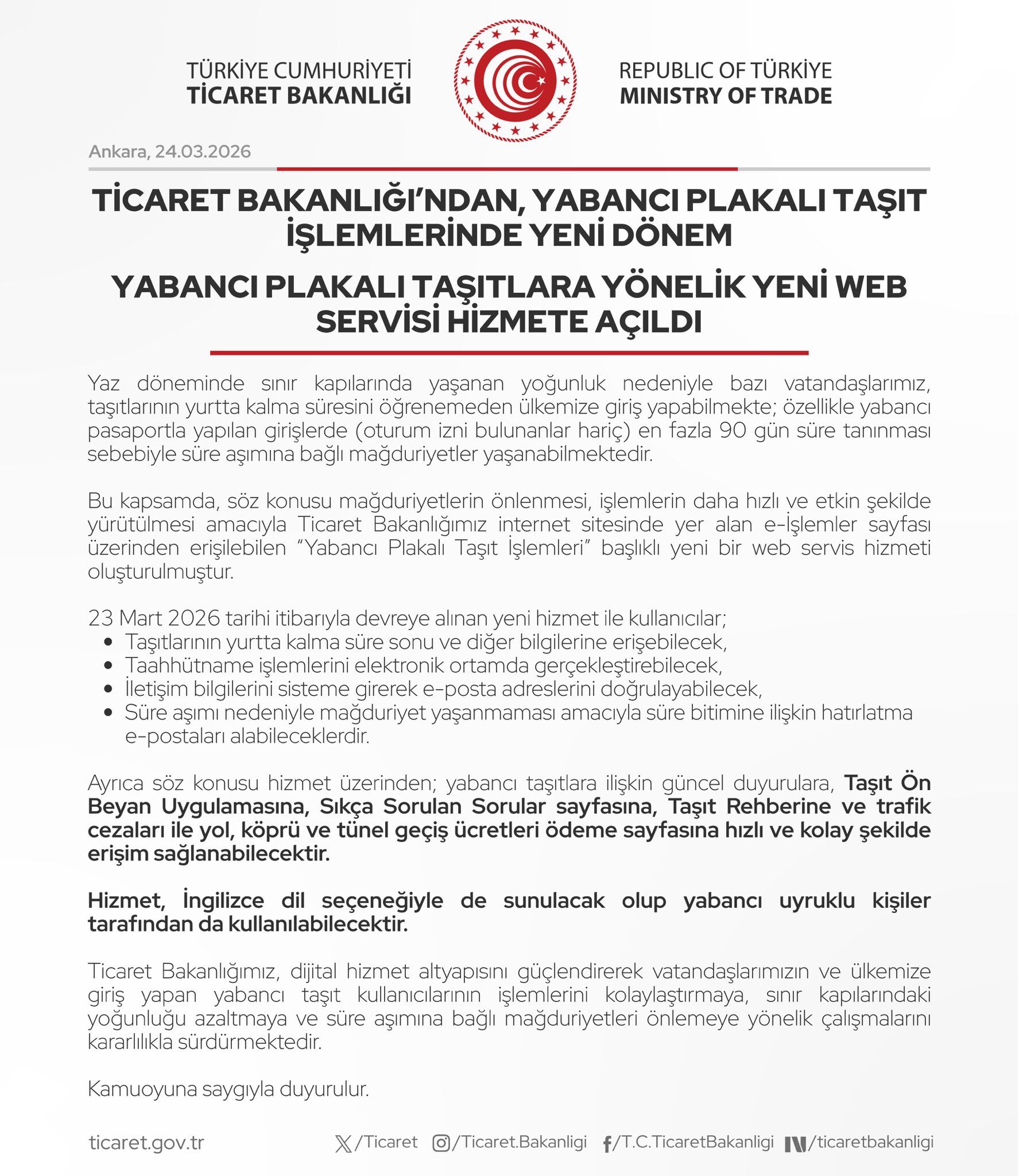 Yabancı Plakalı Araç Işlemleri Artık Online