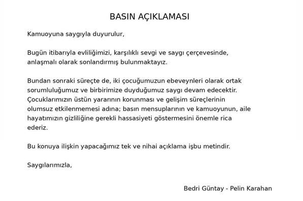Pelin Karahan Ile Bedri Güntay Anlaşmalı Boşandı Açıklaam