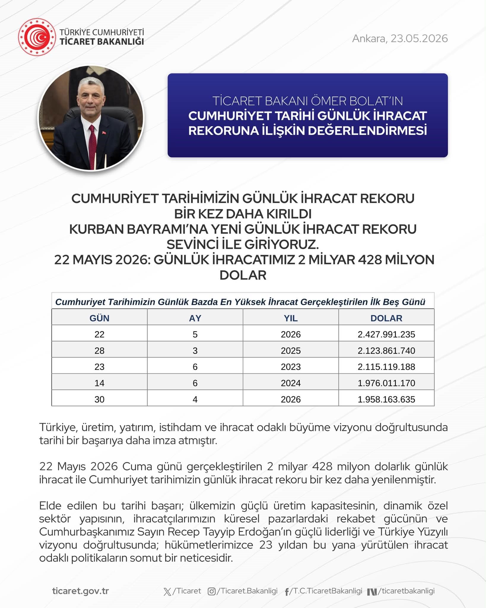 ticaret bakanı açıklama