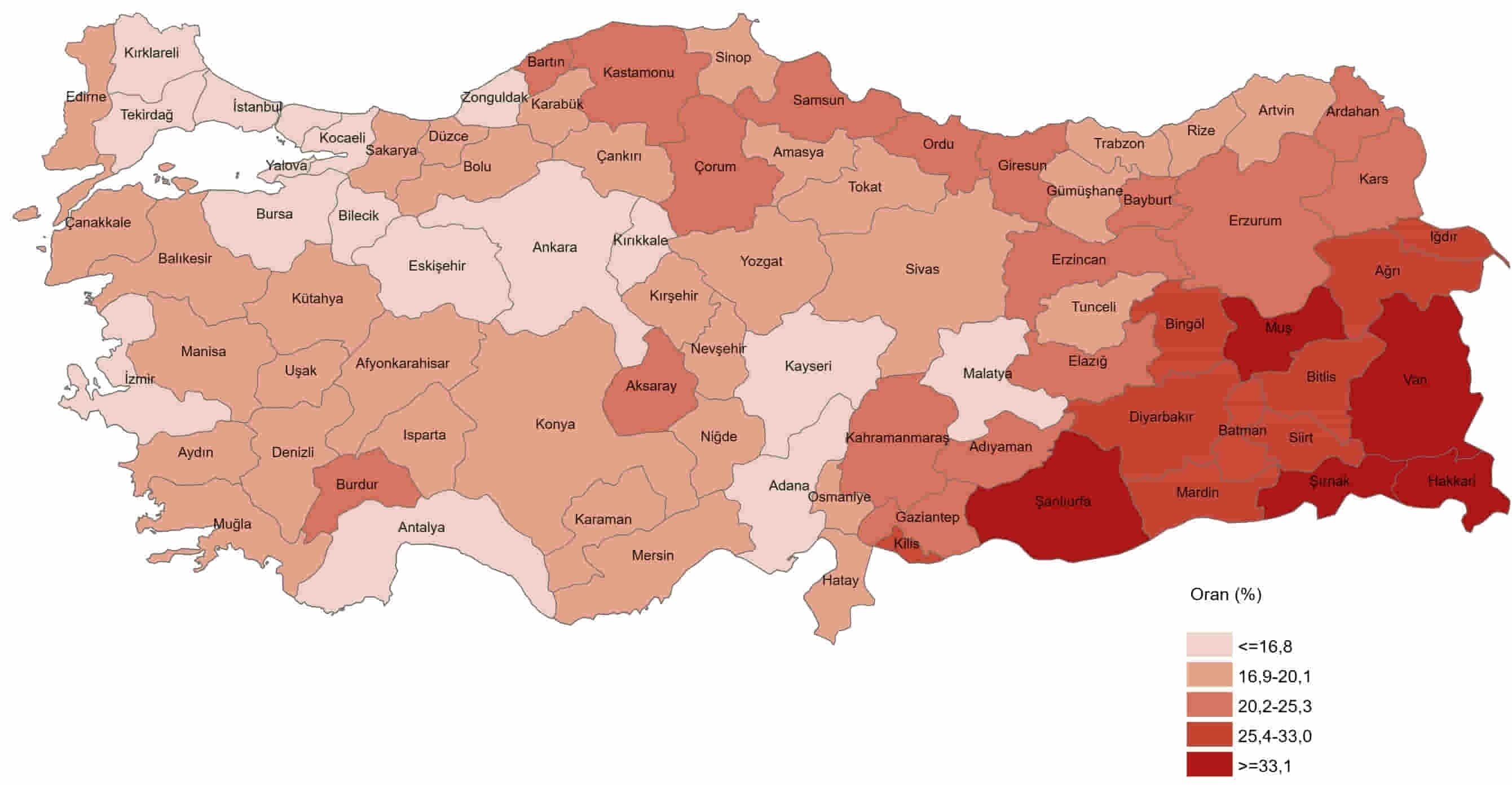 İllere Göre Ortalama Eğitim Süresi Değişimi, 2016, 2025