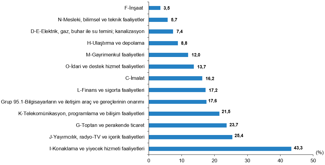 Ekonomik Faaliyet Grubuna Göre E Satış Yapan Girişimlerin Oranı (Nace Rev. 2.1), 2025